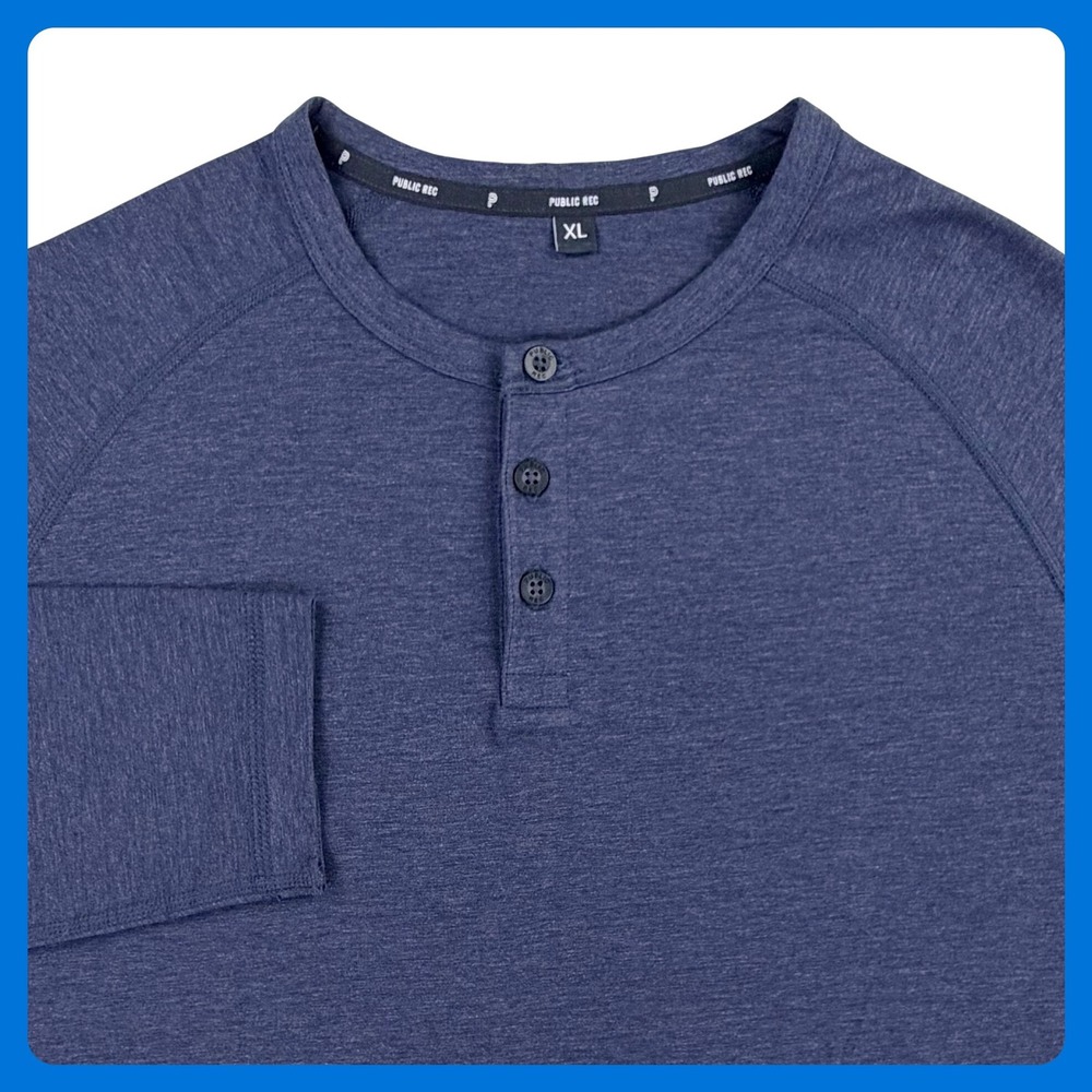 Public Rec Henley Shirt Men XL Navy Blue Pima Cotton Lyocell Long Sleeve Stretch
